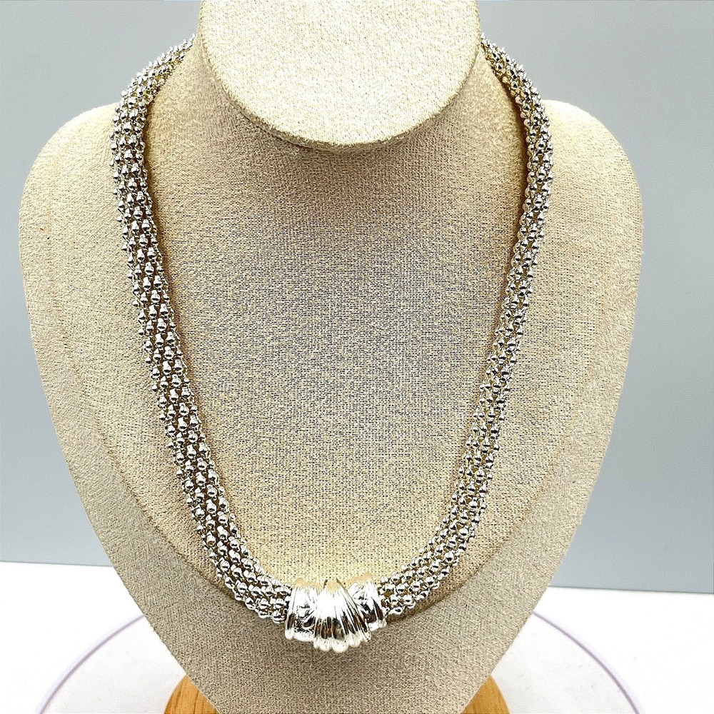 Unbranded Mesh Necklace Retro Unisex 17in Silver Excellent Shell Popcorn Link